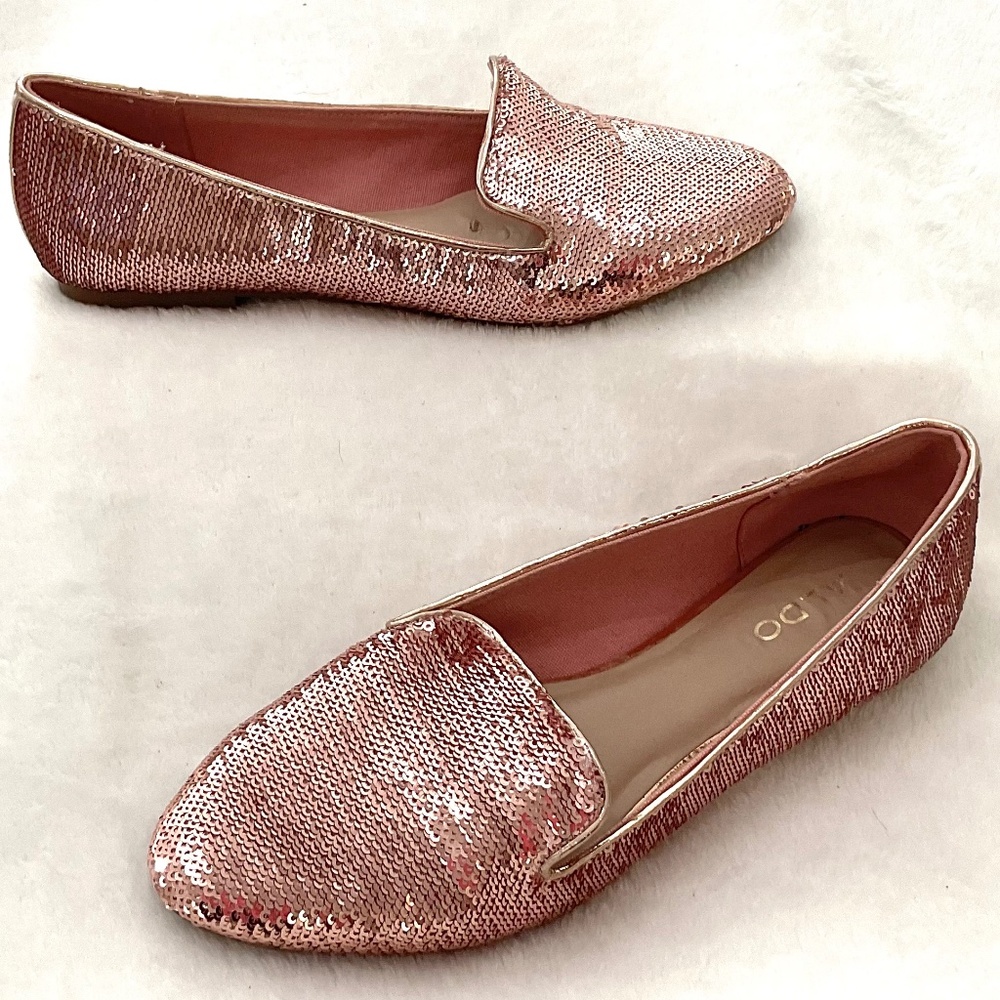 Pink ALDO Sequined Metallic Slip On Loafers Size 6.5